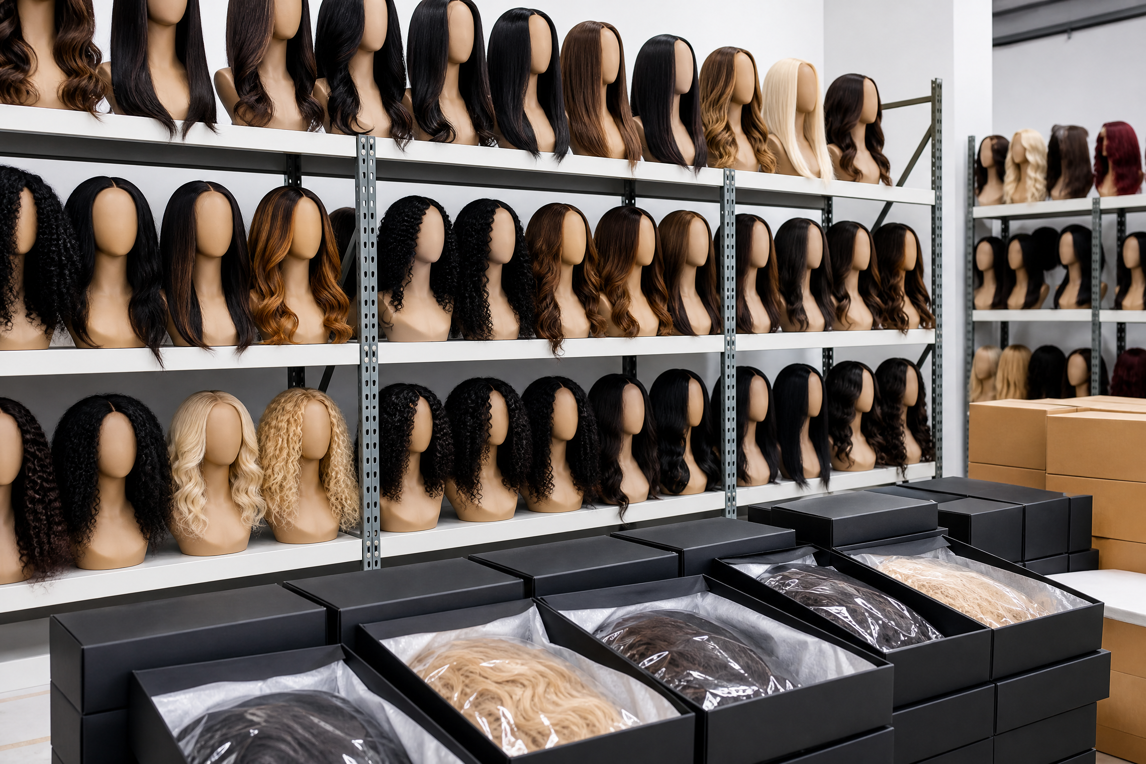 T&R Beauty wholesale showroom with premium wigs