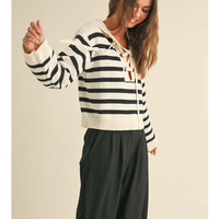 Stripe Lace up Sailor Collar Sweater