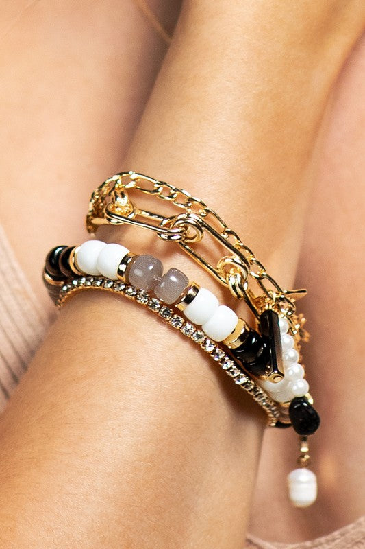 Layered Charms and Metal Link Bracelet