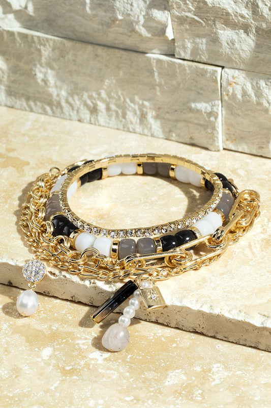 Layered Charms and Metal Link Bracelet