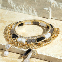 Layered Charms and Metal Link Bracelet