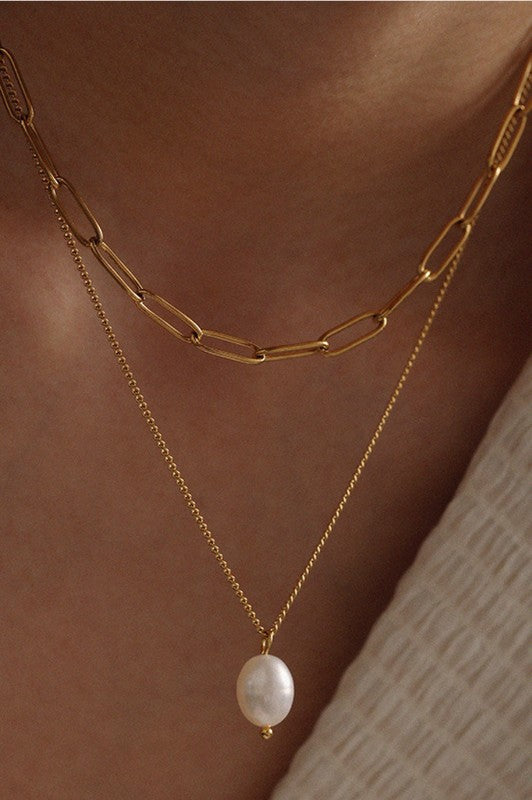 Chain & Pearl Drop Necklace Set