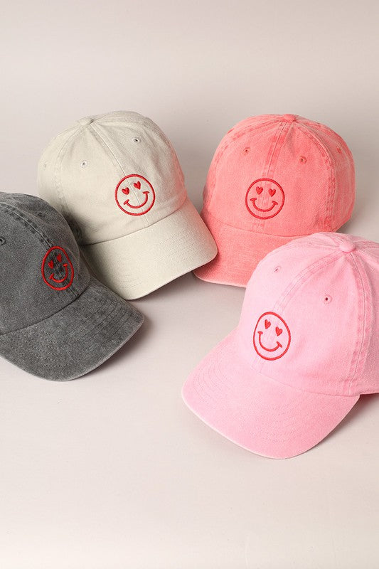 Heart Happy Face Embroidery Cap