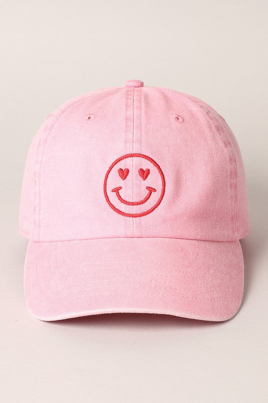 Heart Happy Face Embroidery Cap