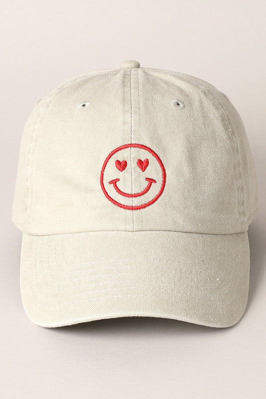Heart Happy Face Embroidery Cap