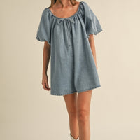 Puff Sleeve Babydoll Denim Romper