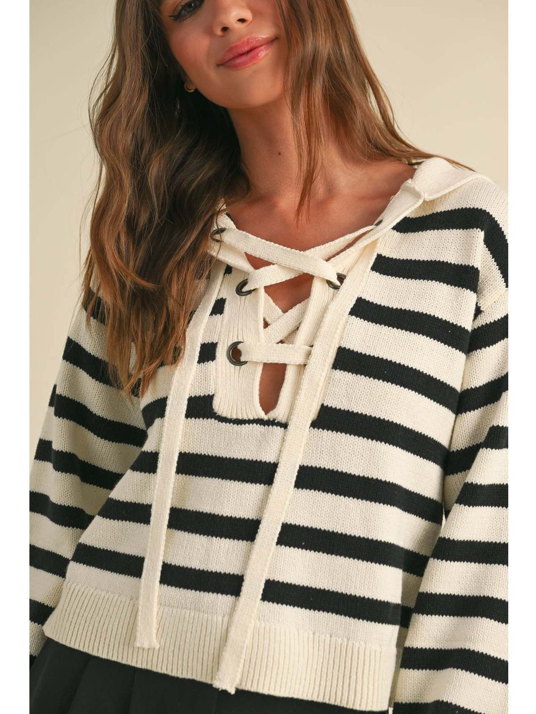 Stripe Lace up Sailor Collar Sweater