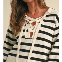 Stripe Lace up Sailor Collar Sweater