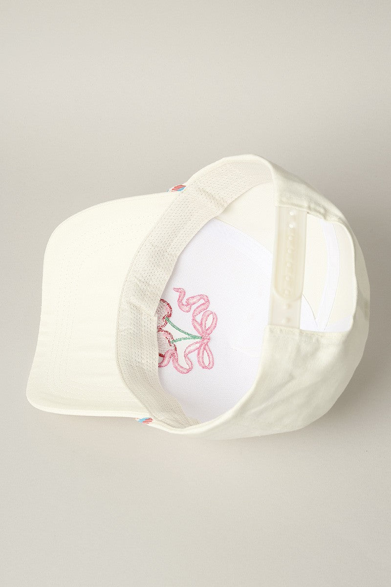 Cherry Ribbon Embroidery Trucker Hat