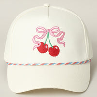 Cherry Ribbon Embroidery Trucker Hat