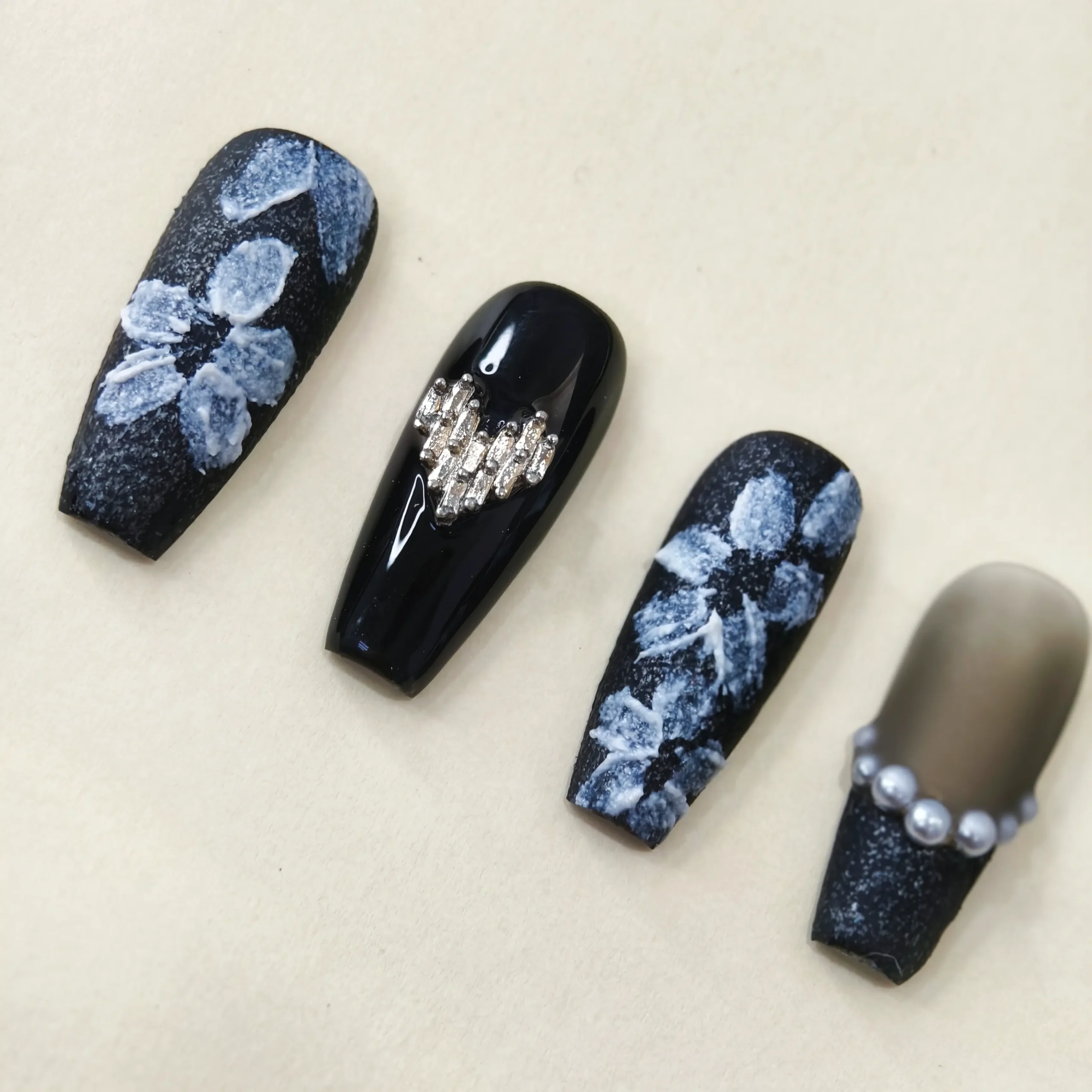 Amadela 3D Floral & Pearl French Press-On Nails - Image 7