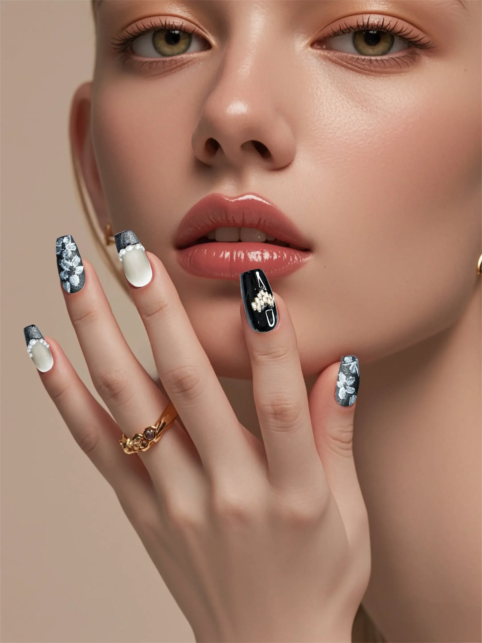 Amadela 3D Floral & Pearl French Press-On Nails - Image 8