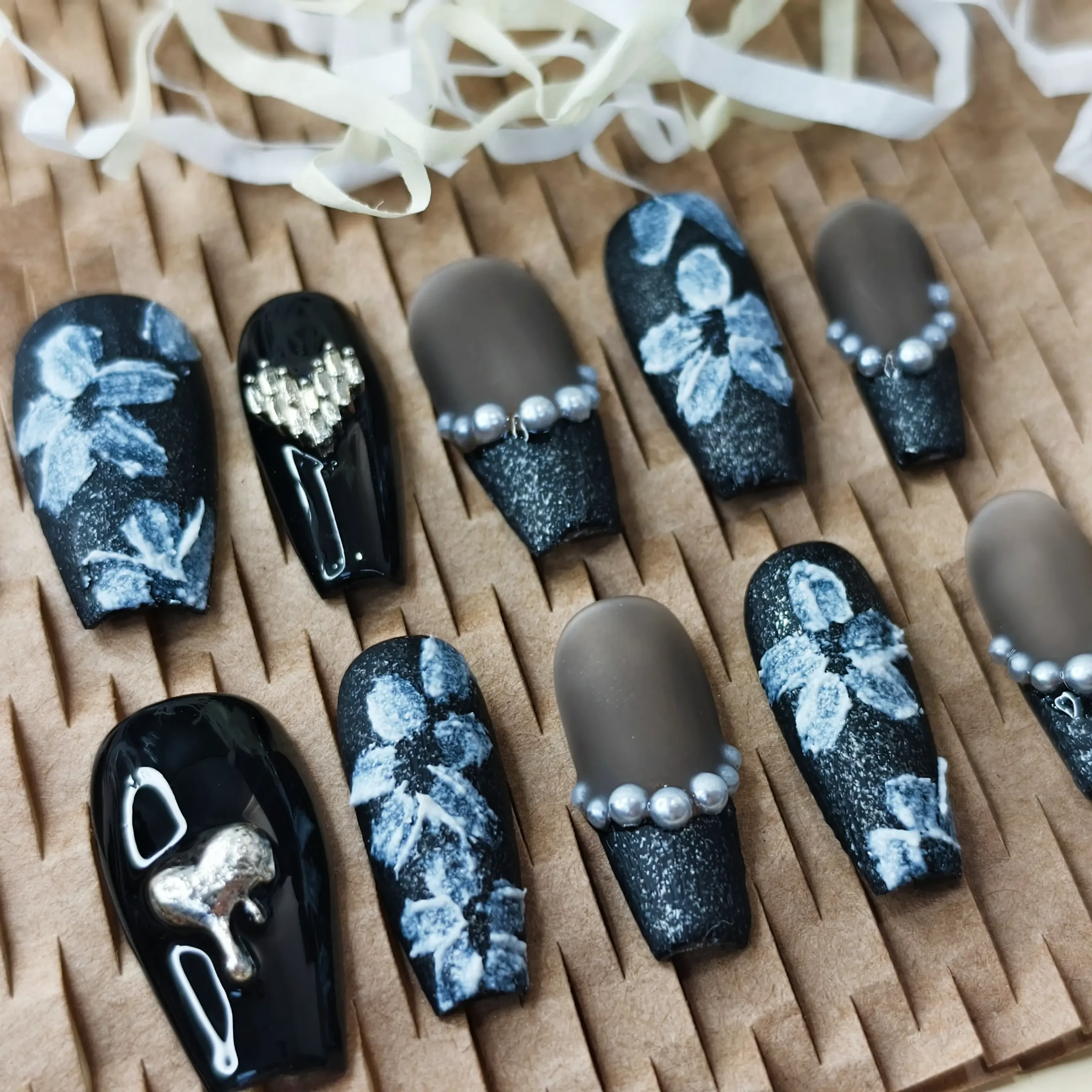 Amadela 3D Floral & Pearl French Press-On Nails - Image 3