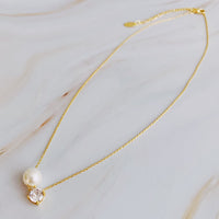 Single Pearl & Diamond Necklace
