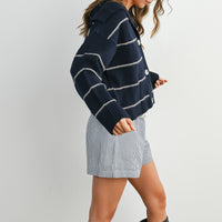 Stripe Button-Up Knit Collared Top