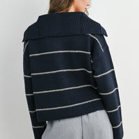 Stripe Button-Up Knit Collared Top