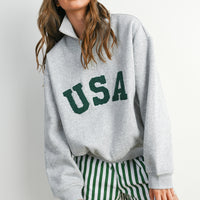 USA Chenille Patch Half-Zip Pullover Sweatshirt