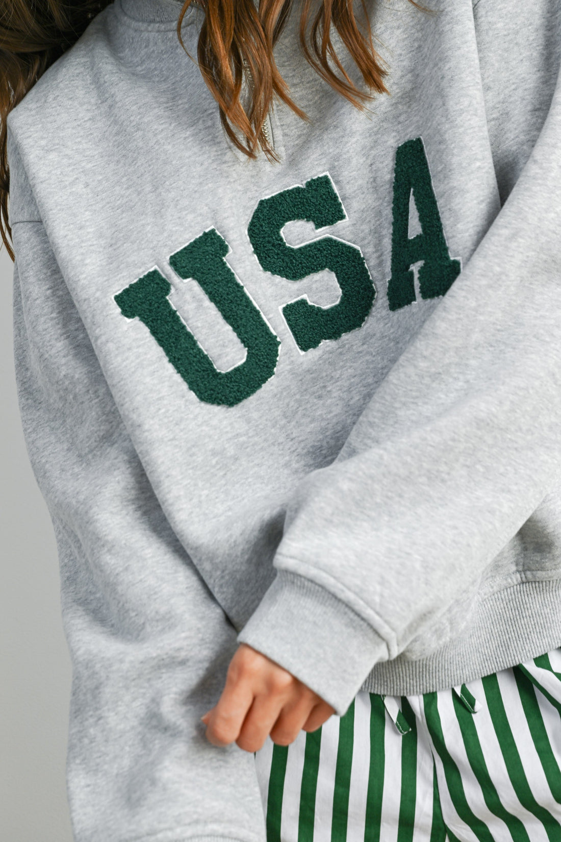 USA Chenille Patch Half-Zip Pullover Sweatshirt