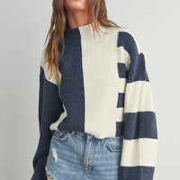 Color Block Mock Neck Sweater