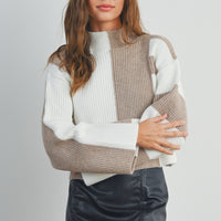 Color Block Mock Neck Sweater