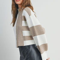 Color Block Mock Neck Sweater