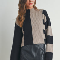 Color Block Mock Neck Sweater