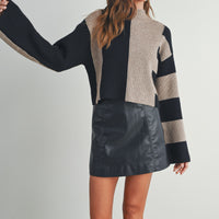 Color Block Mock Neck Sweater