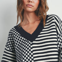 Checker V neck Cozy Sweater