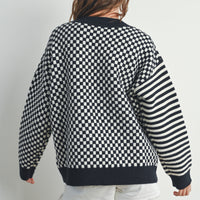 Checker V neck Cozy Sweater