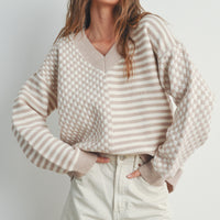 Checker V neck Cozy Sweater