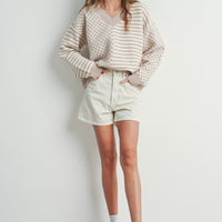 Checker V neck Cozy Sweater