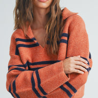 Stripe Cozy Collared Crop Sweater