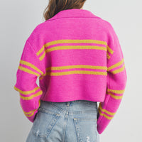 Stripe Cozy Collared Crop Sweater