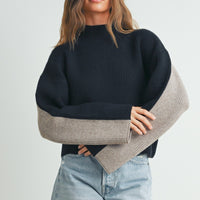 Two Tone Mock Neck Sweater