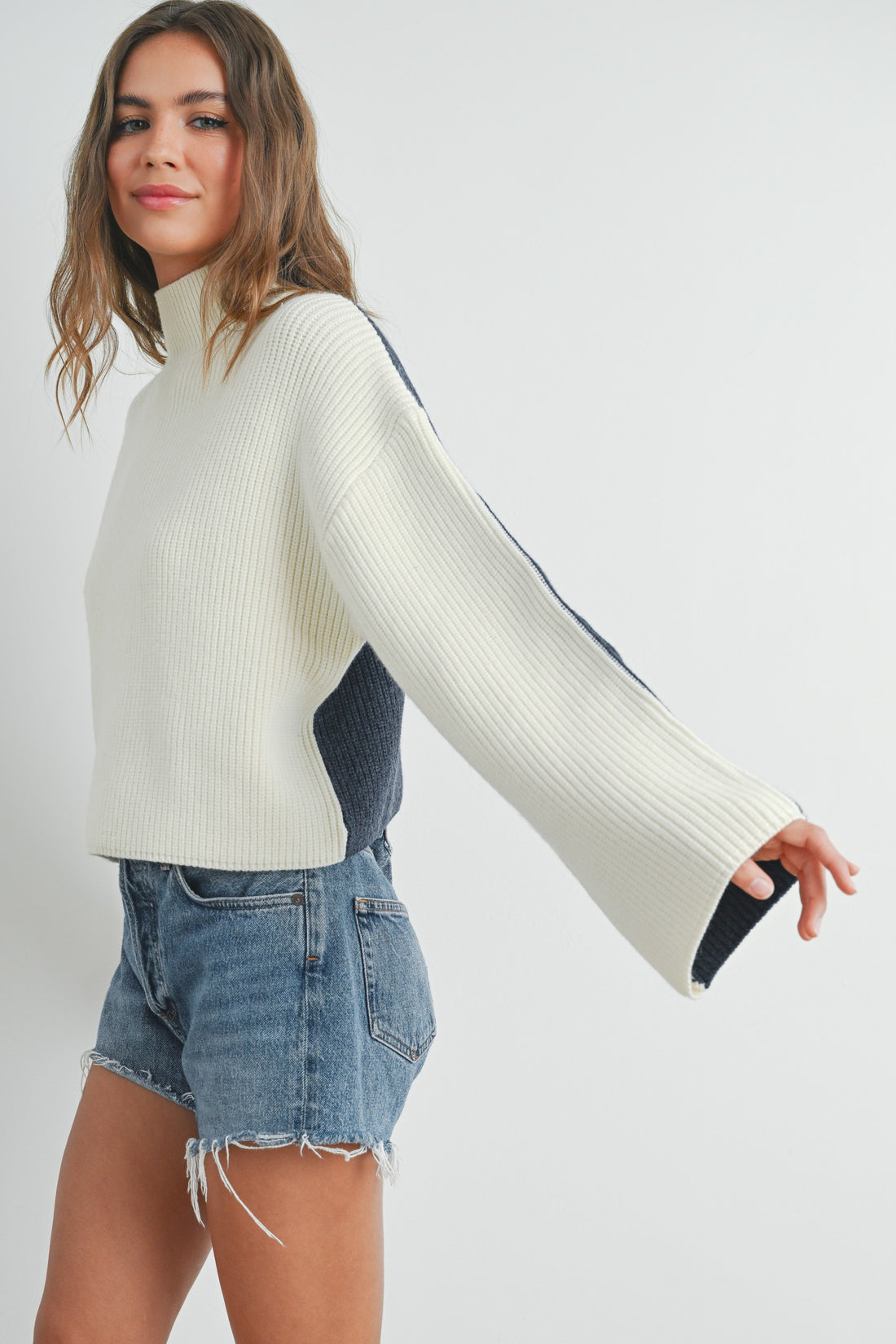 Two Tone Mock Neck Sweater