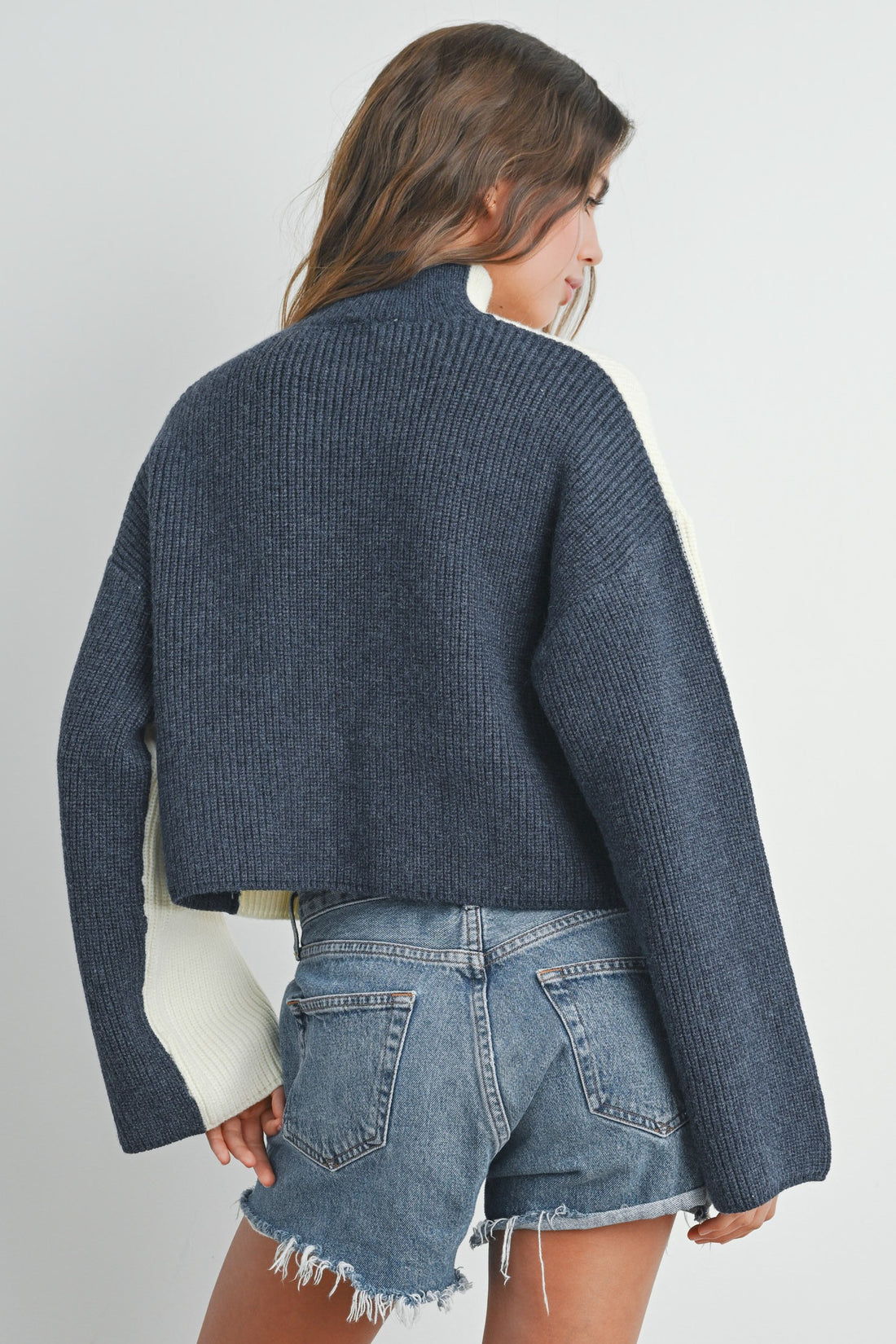 Two Tone Mock Neck Sweater