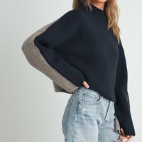 Two Tone Mock Neck Sweater