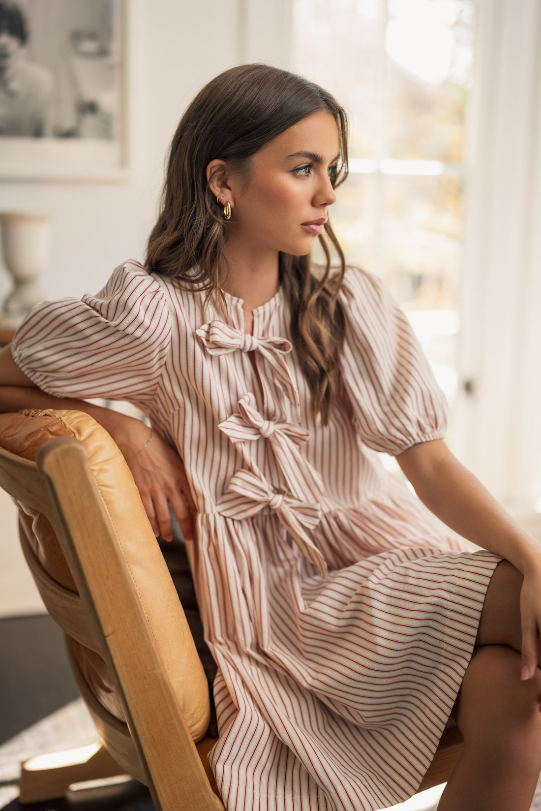 Cute Bow Tie Front Striped Mini Dress