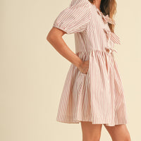 Cute Bow Tie Front Striped Mini Dress