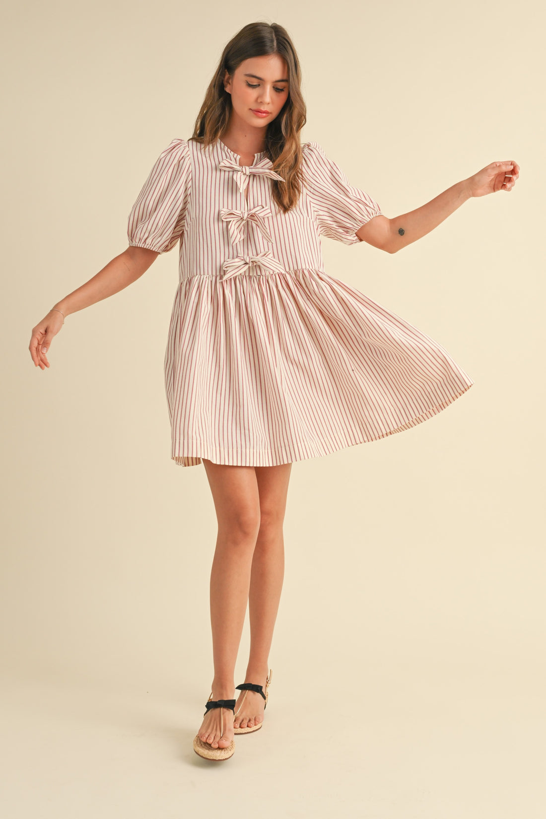 Cute Bow Tie Front Striped Mini Dress