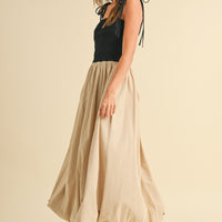 Elegant Two-Tone Balloon Maxi Dress