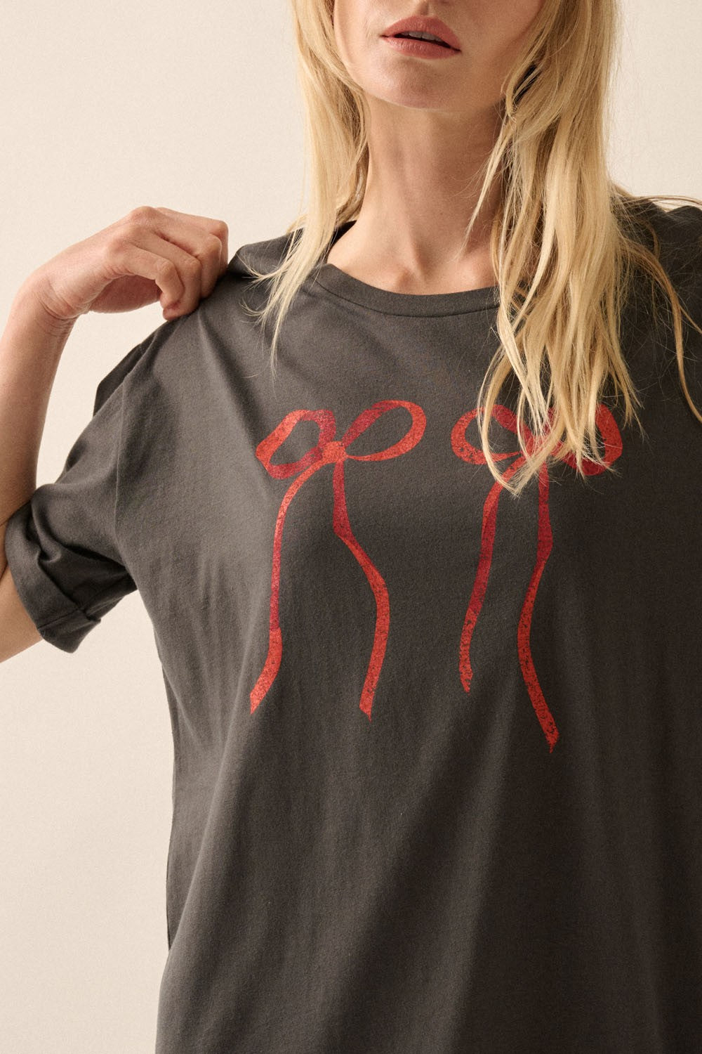 Bow Print Vintage Wash Graphic Tee Dress