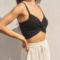 Twist-Front Ribbed Crop Top