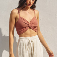 Twist-Front Ribbed Crop Top