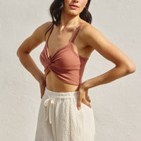 Twist-Front Ribbed Crop Top