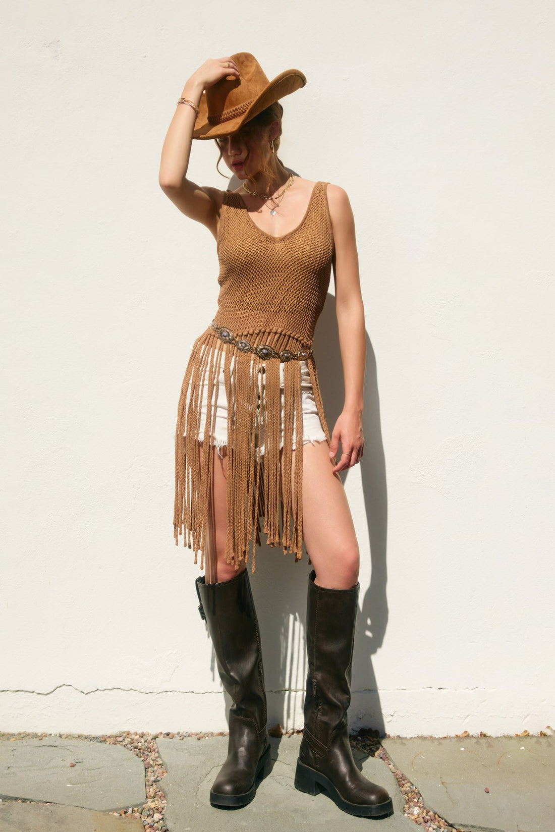 Crochet Fringe Hem Knit Tank Top