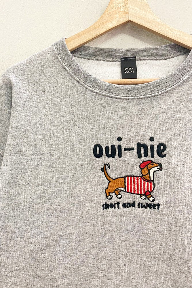 Dachshund Oui-nie Embroidered Oversized Sweatshirt