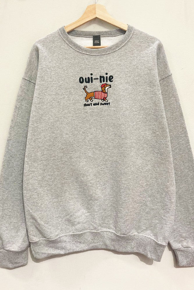 Dachshund Oui-nie Embroidered Oversized Sweatshirt