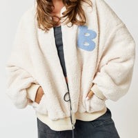 Oversized Sherpa Baseball Jumper -Ivory
