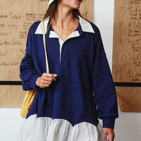 Stripe Contrast Detail Collared Mini T-shirt Dress